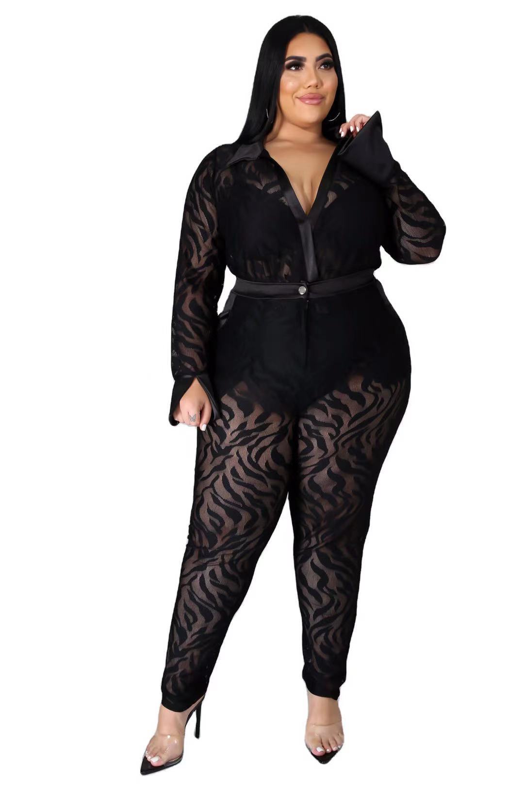 Sexy Black Plus Size Two Pieces Suit Jumpsuit