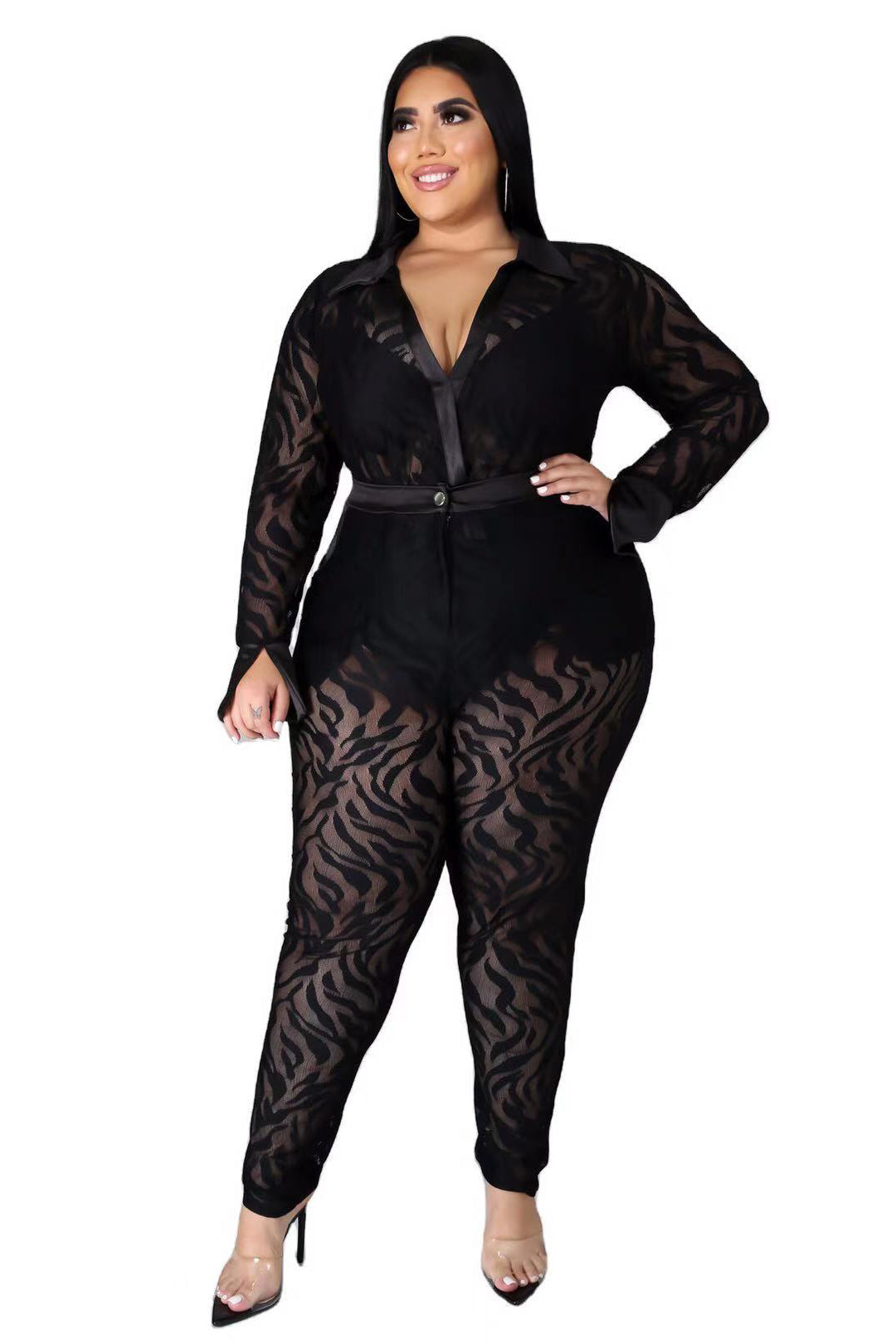 Sexy Black Plus Size Two Pieces Suit Jumpsuit