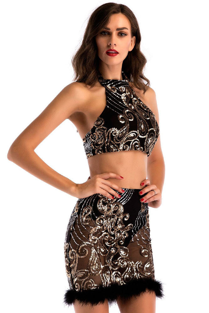 Sexy Halter Two Piece Party Homecoming Dress