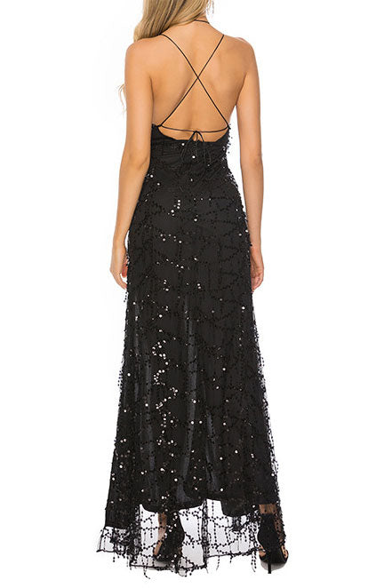 Sexy High Split Backless Evening Gown Prom Dress