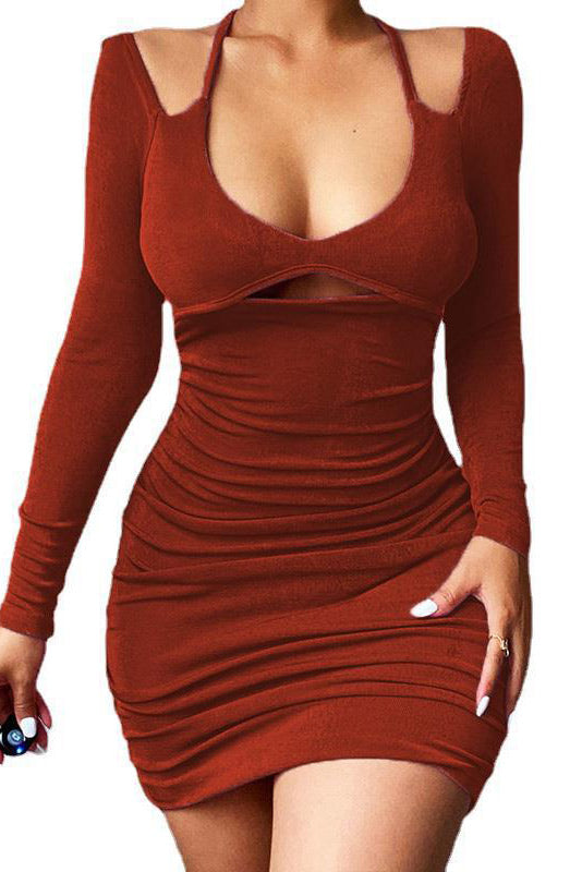 Sexy Long Sleeve Halter Mini Party Dress