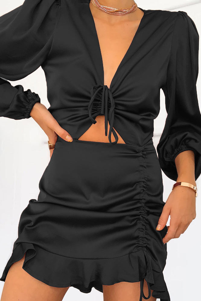 Sexy Mini Black Long Sleeve Cut Out Party Dress