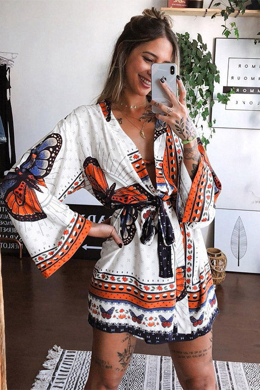 Sexy Mini Long sleeve V-neck Print Dress