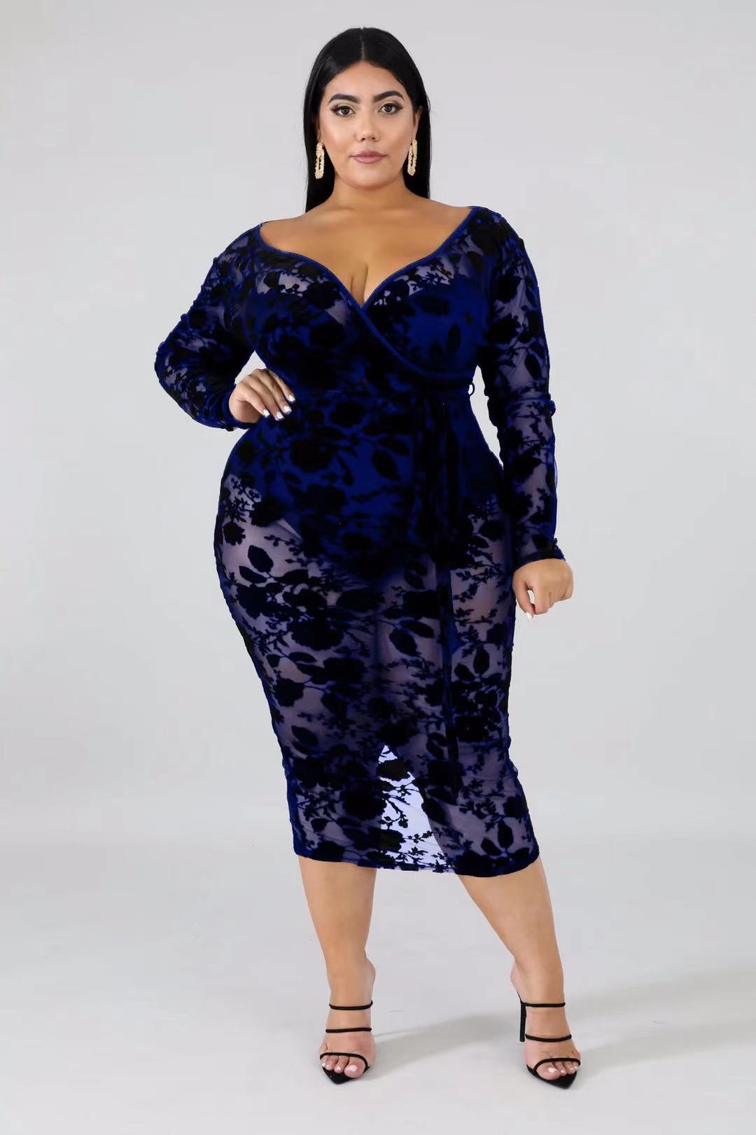 Sexy Plus Size Long Sleeve Lace Cocktail Dress 