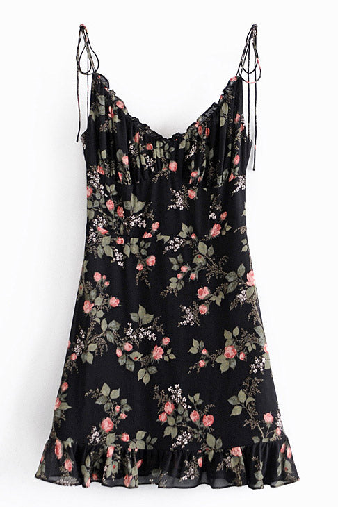 Sexy Short Mini Black Print Sleeveless Dress