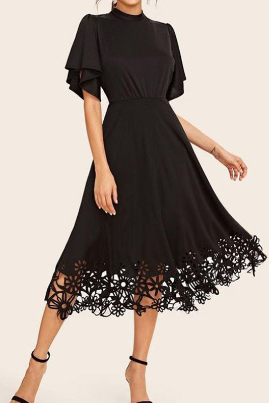 Short Sleeve Black A-Line Cocktail Party Dress