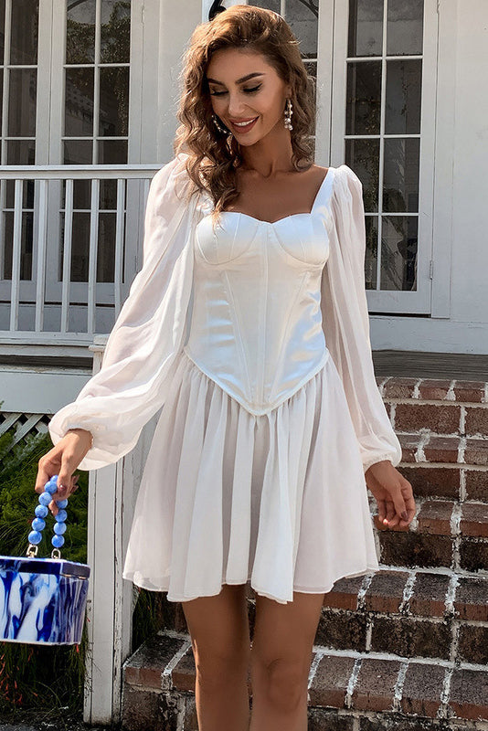 Short A-Line Long Sleeve White Party Dress