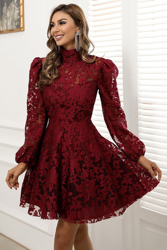 Short Lace Long Sleeve A-Line Party Dress