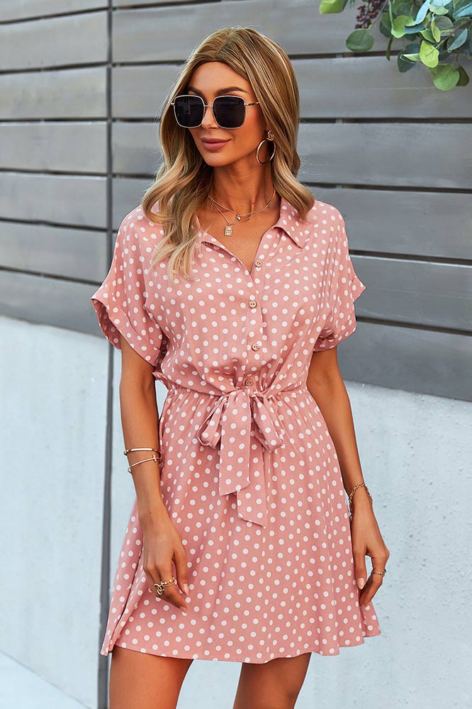 Short Mini Polka Dot Printed Dress