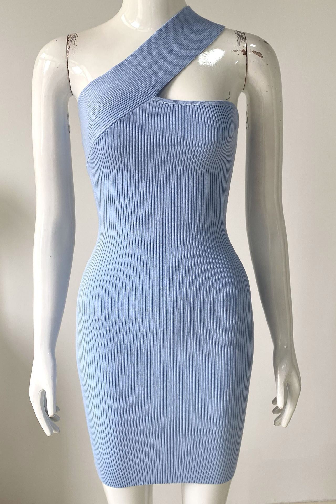 Short Mini Sky Blue One Shoulder Party Dress 