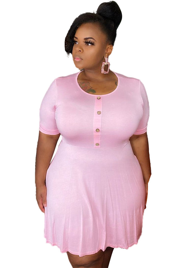 Simple Plus Size Short Sleeve A-Line Dress