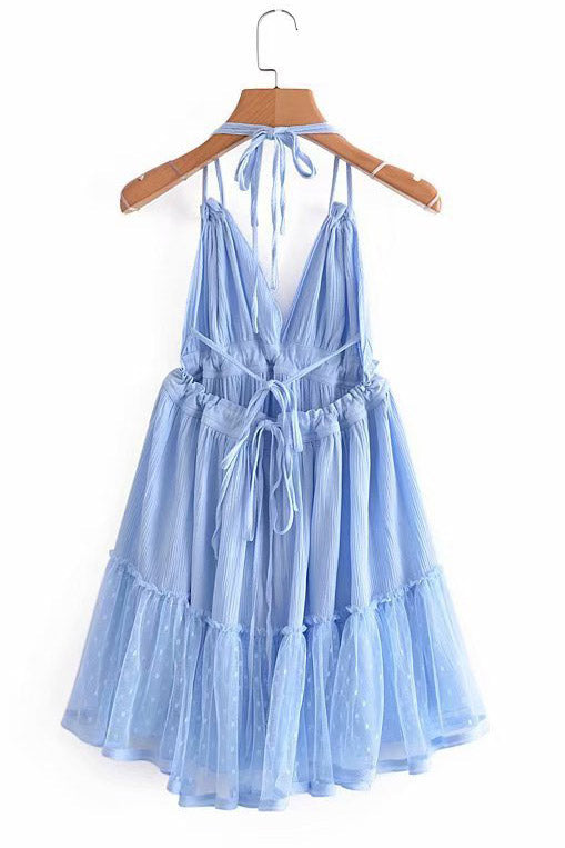 Sky Blue Halter Open Back Party  Homecoming Dress