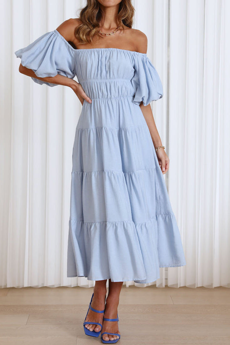 Midi Sky Blue Off Shoulder Maxi Dresses 