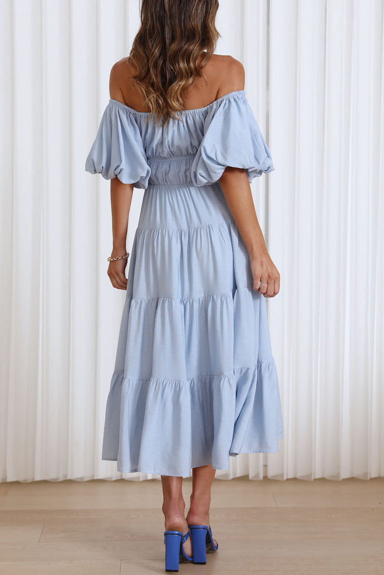 Midi Sky Blue Off Shoulder Maxi Dresses