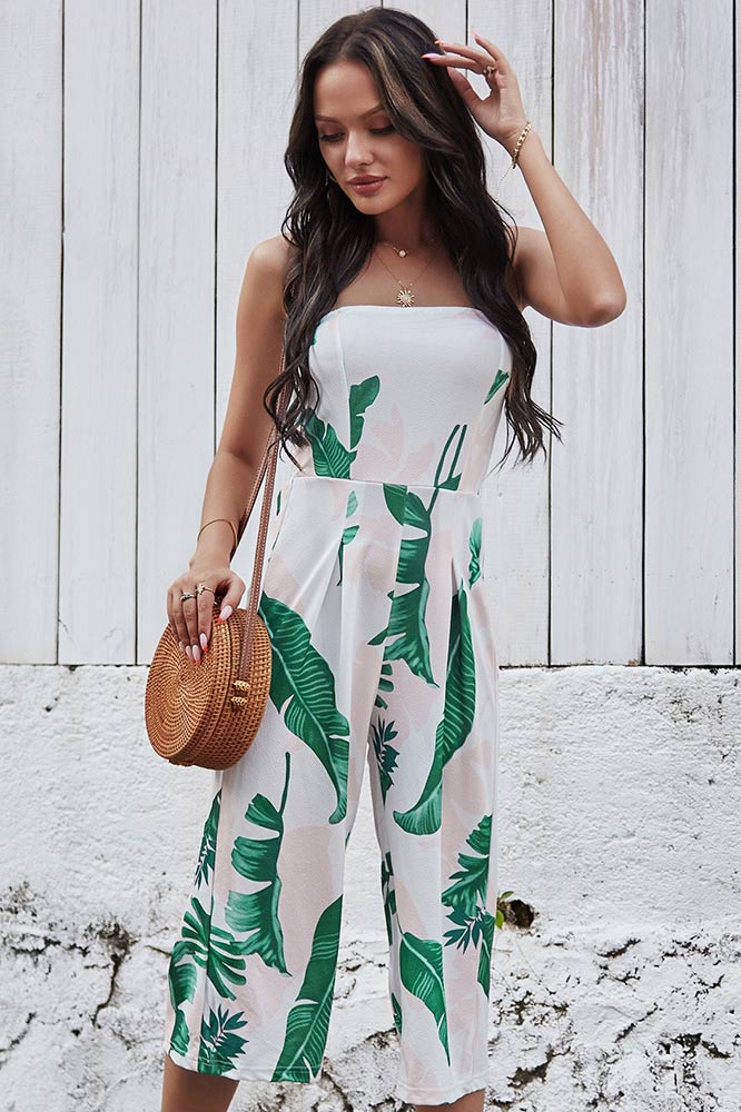 Simple Strapless Printed Jumpsuit