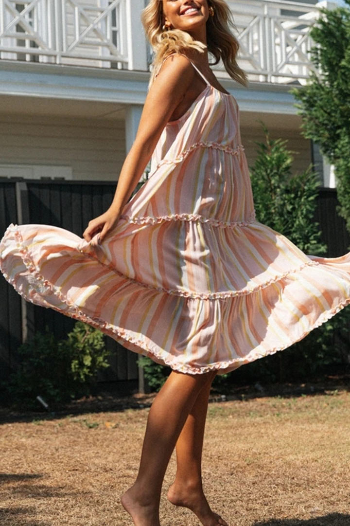 Stripe Sleeveless Ruffled Summer Dress