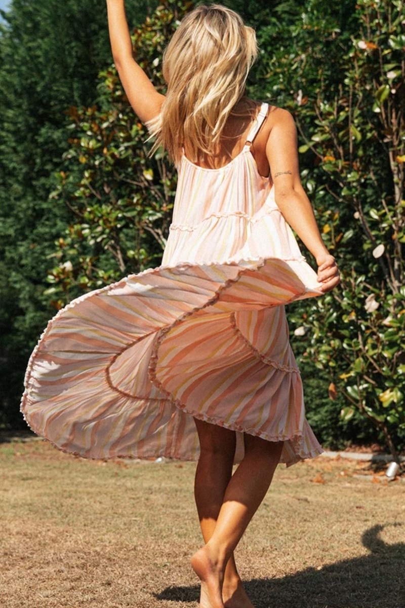 Stripe Sleeveless Ruffled Summer Dress