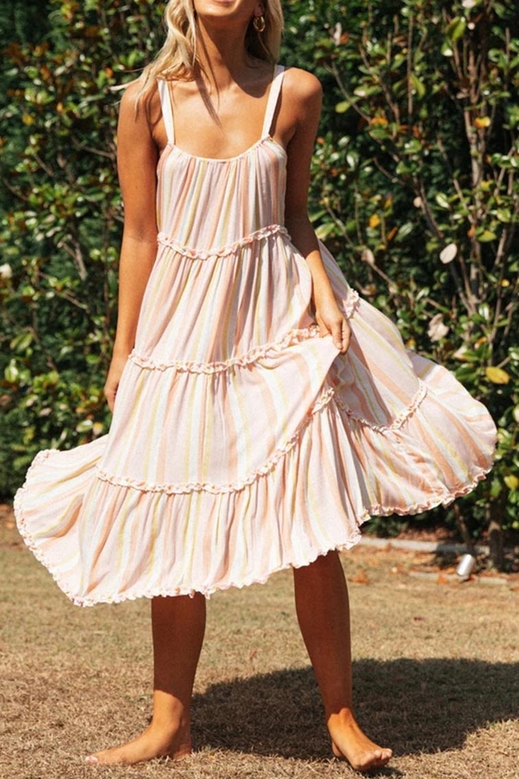 Stripe Sleeveless Ruffled Summer Dress - Mislish