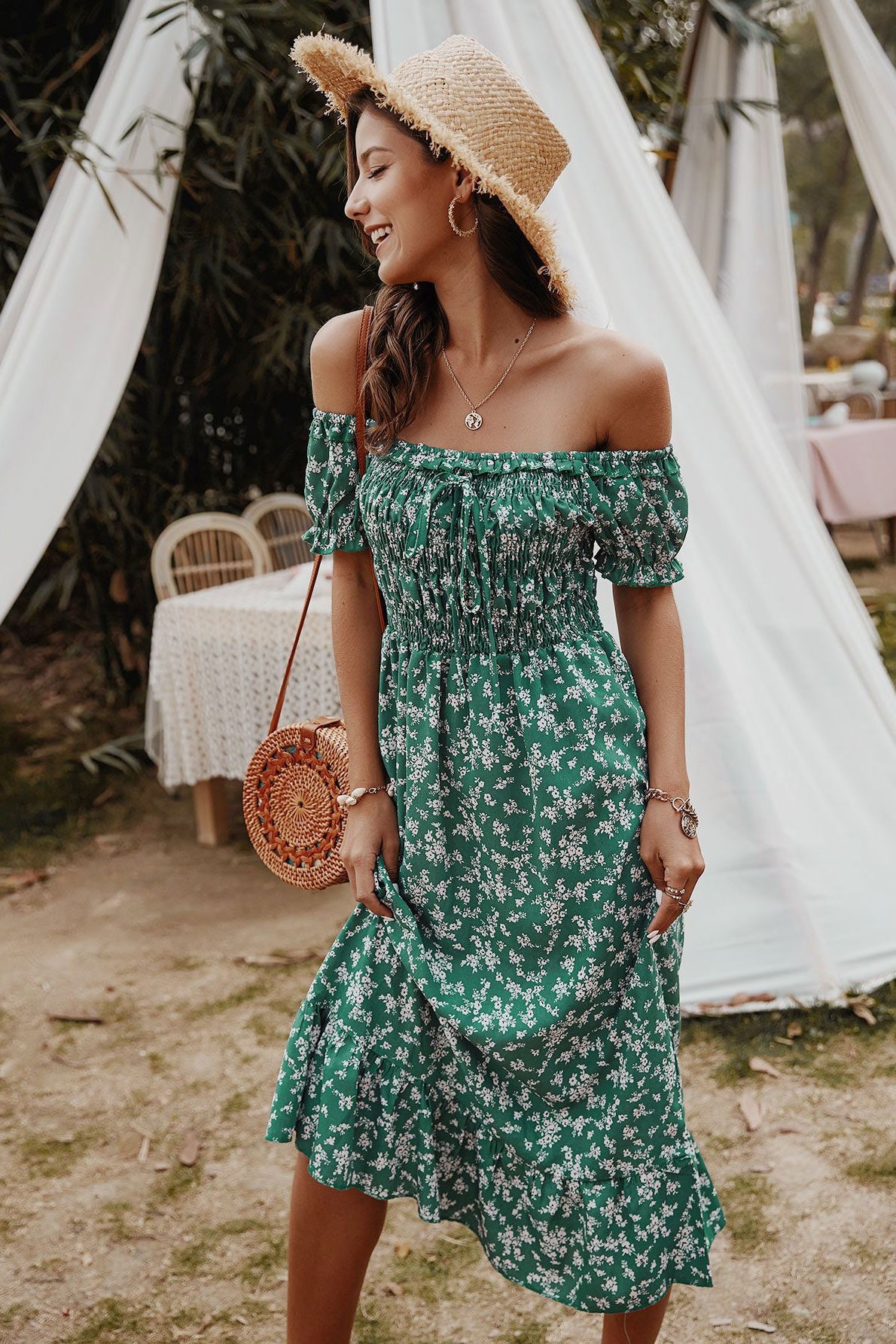 Summer Bohemian Print Off-the-Shoulder Dress