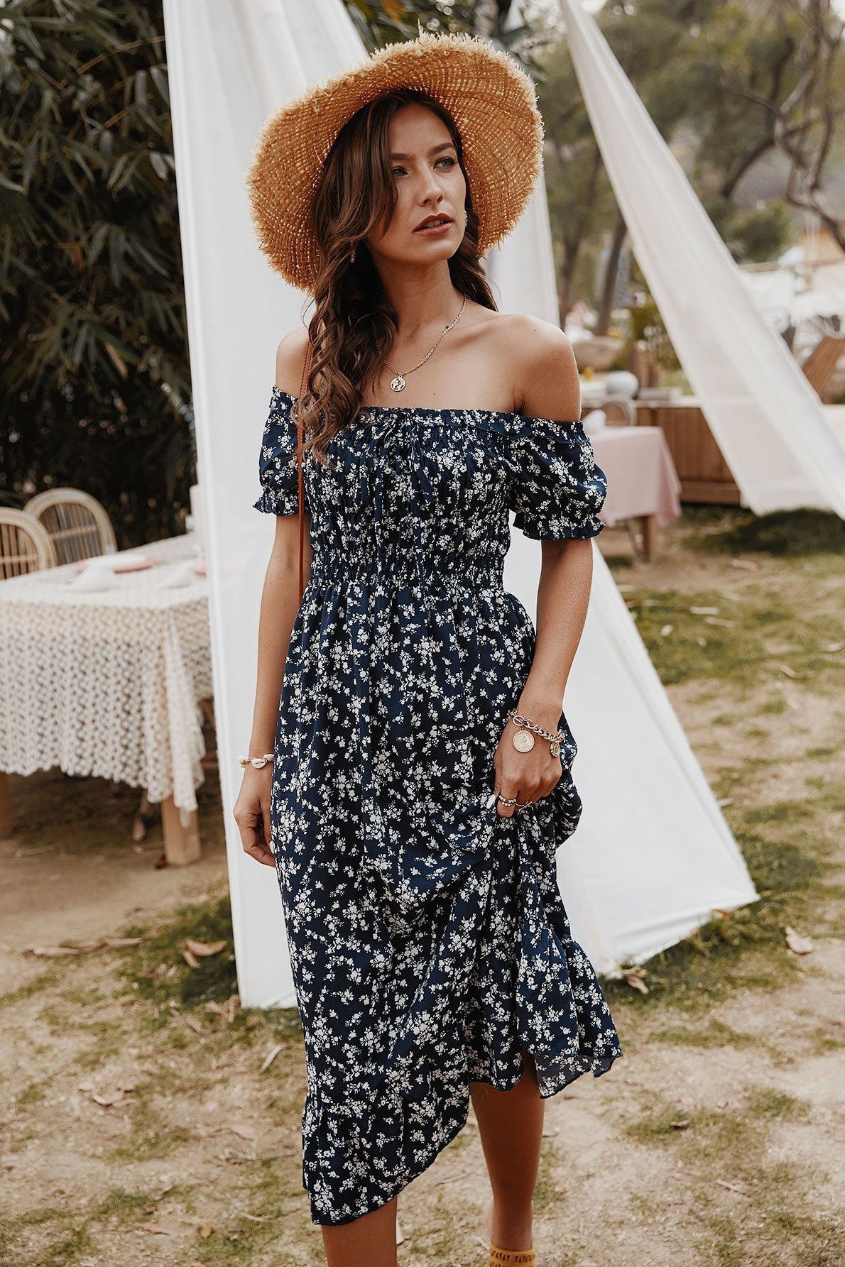 Summer Bohemian Print Off-the-Shoulder Dress