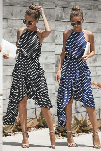 Summer Women's Polka Dot Asymmetrical Dress