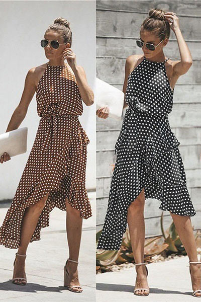 Summer Women's Polka Dot Asymmetrical Dress