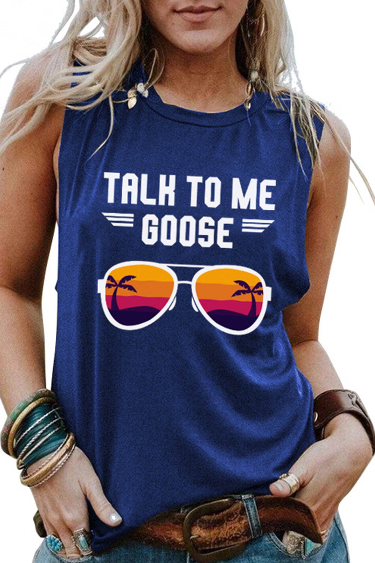 Talk To Me Goose Printed Sleeveless T-shirt