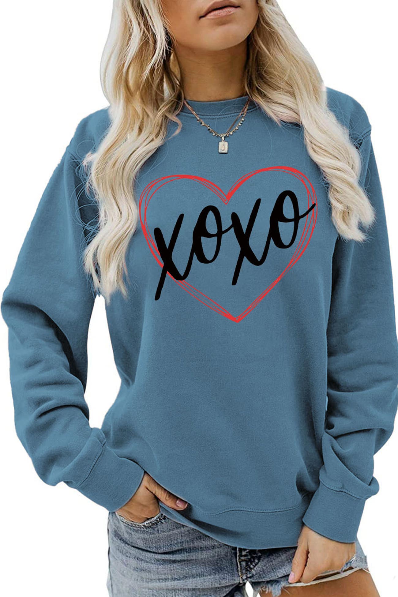 Thin Line Heart Letter Graphic Sweatshirt