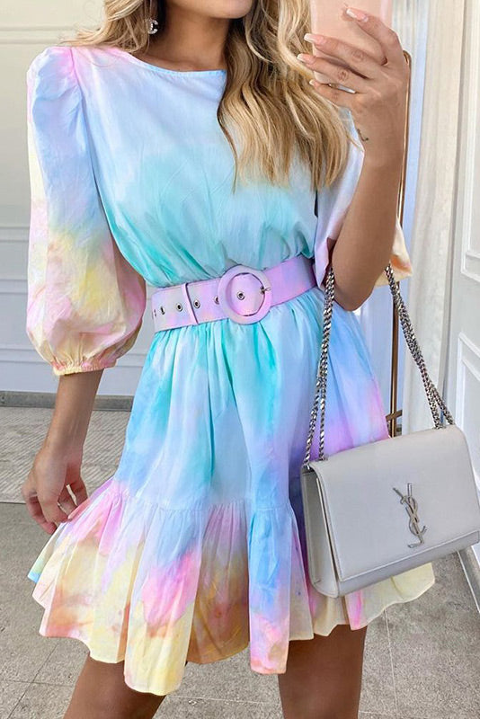 Tie-dye Ruffled Vacation Dress - Mislish