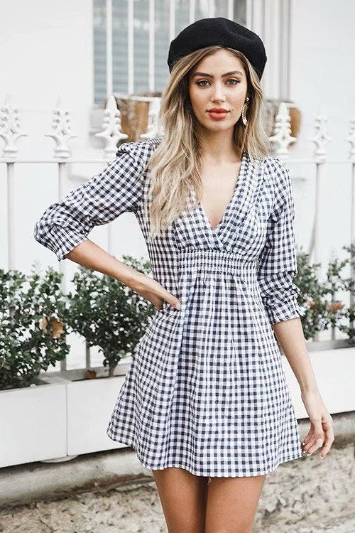 Rock Pattern V-neck Half Sleeve Dress