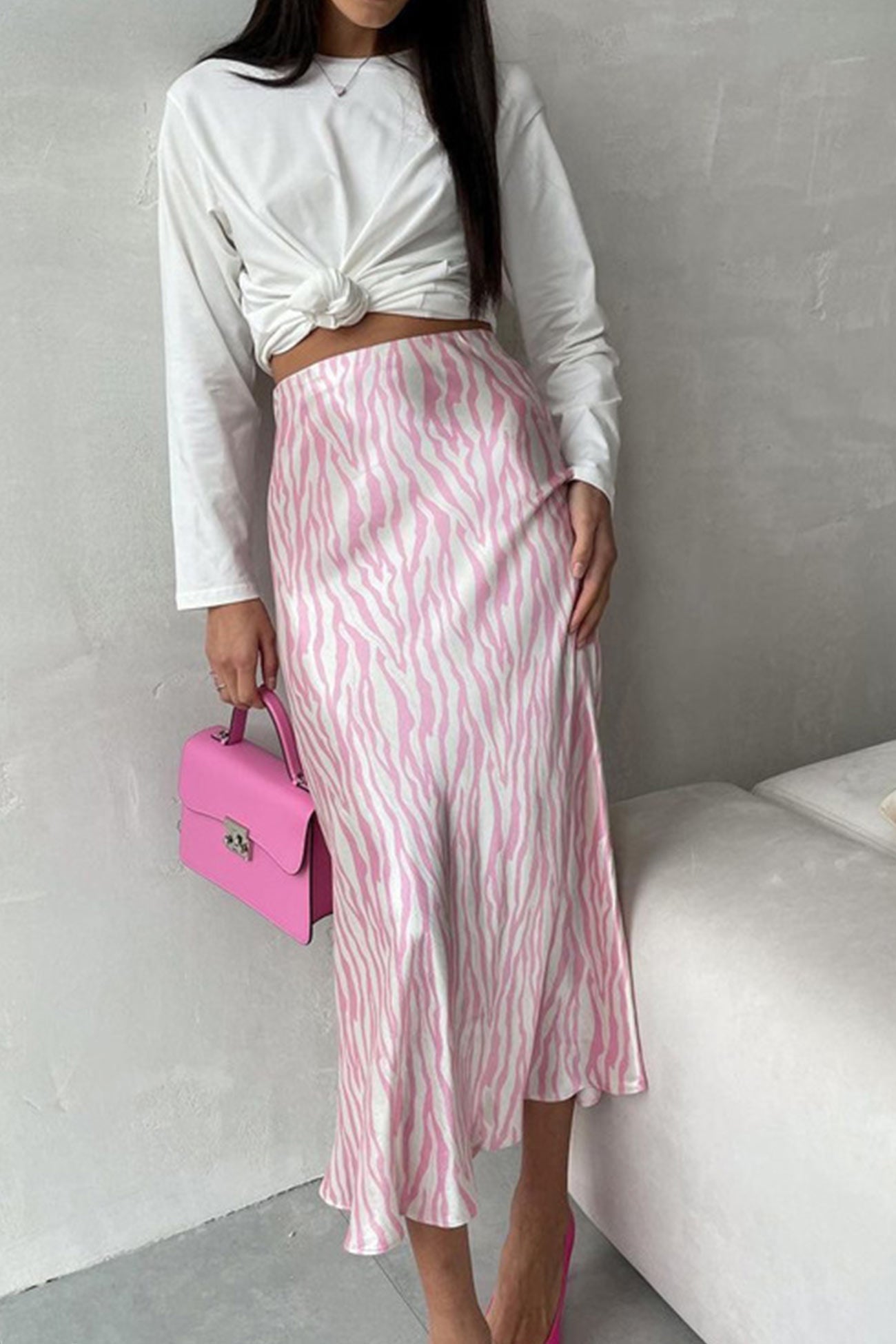 Zebra Print Fishtail Midi Skirt