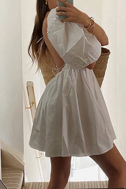 White Backless Square Neck Short Dress