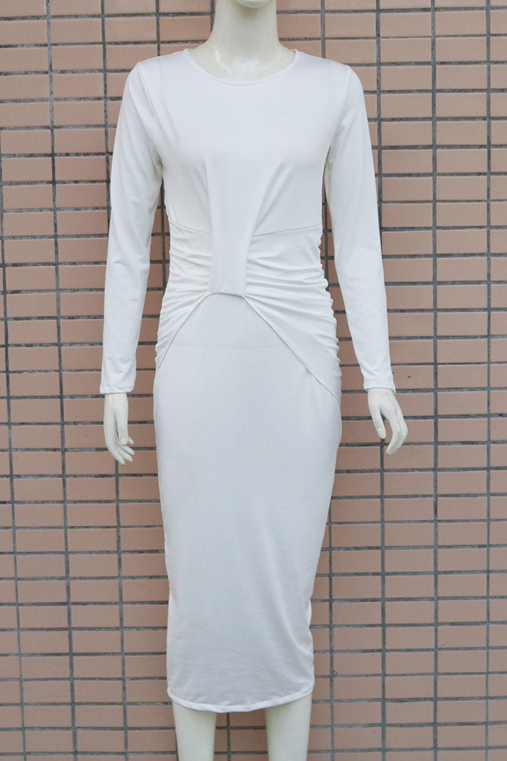 White Long Sleeve Bodycon Evening Party Dress