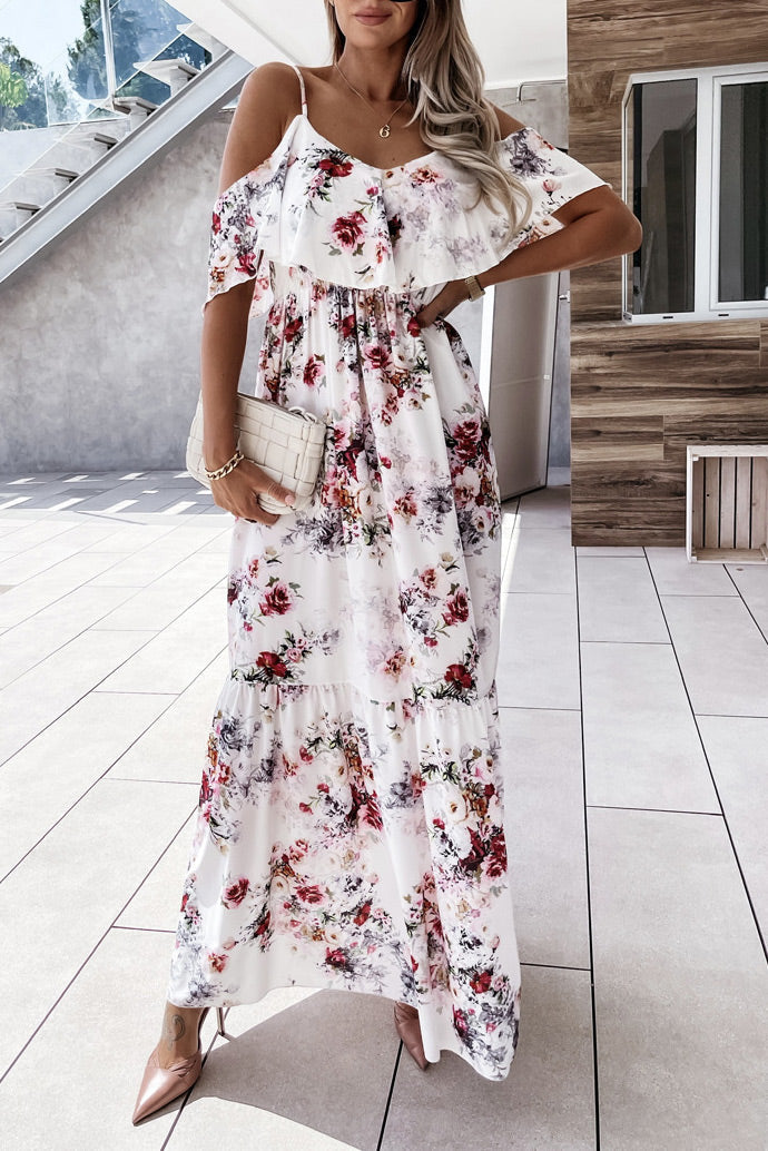 White Floral Off Shoulder Maxi Dress