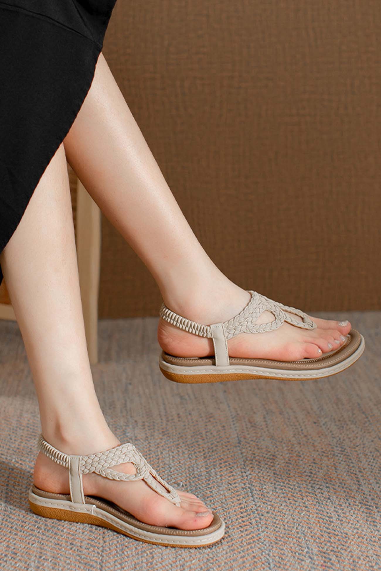 Woven Ankle Strap Thong Sandals