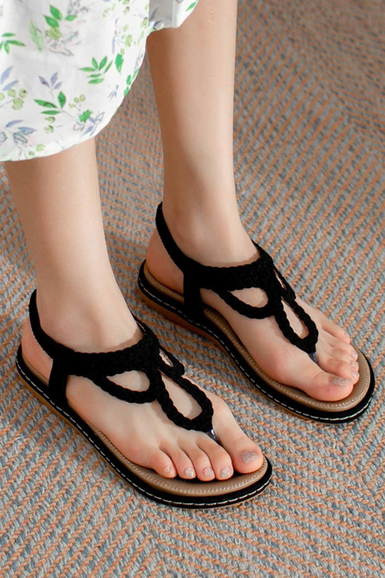 Woven Ankle Strap Thong Sandals