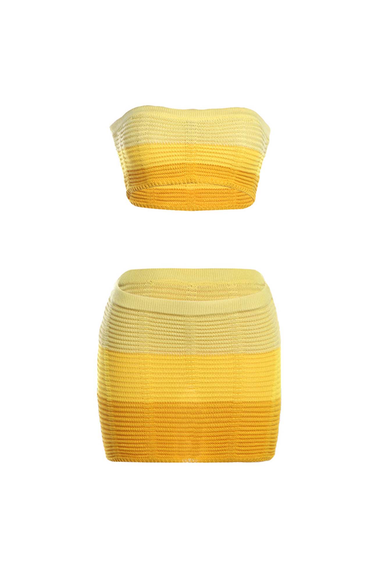 Yellow Gradient Tube Top Skirt Knitted Set