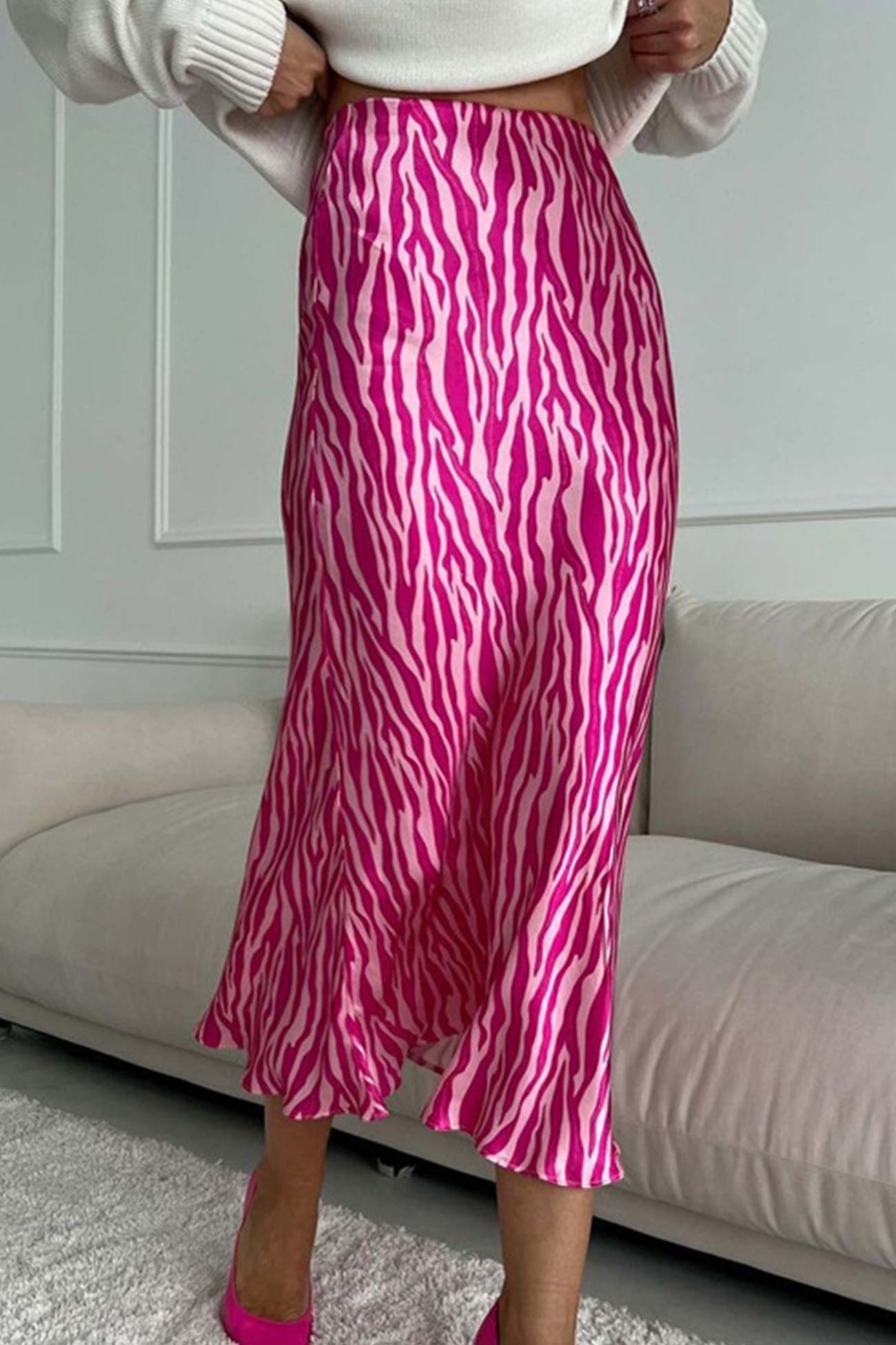 Zebra Print Fishtail Midi Skirt