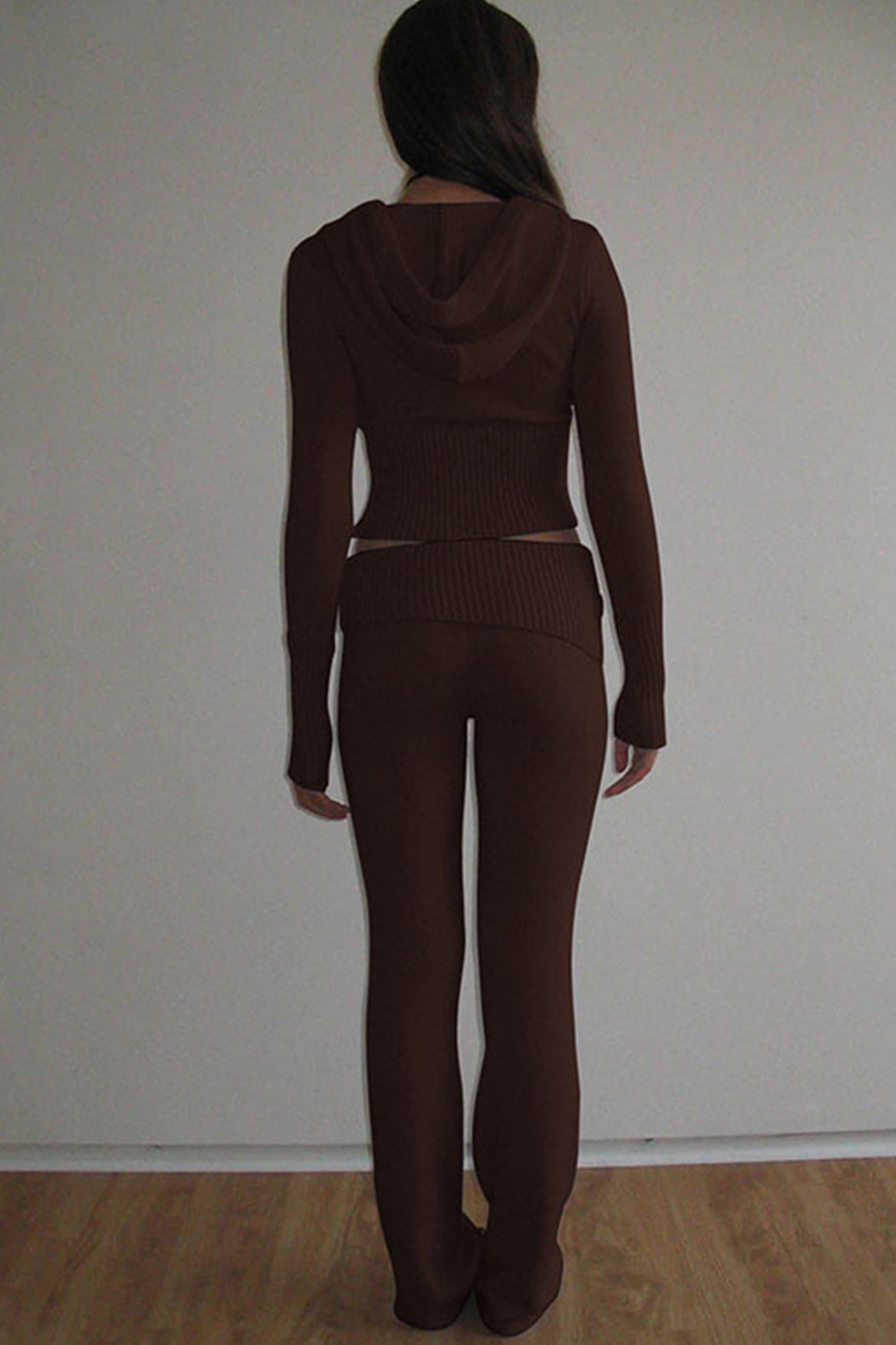 Zip-up Hoodie Fold Waist Pants Knit Suits