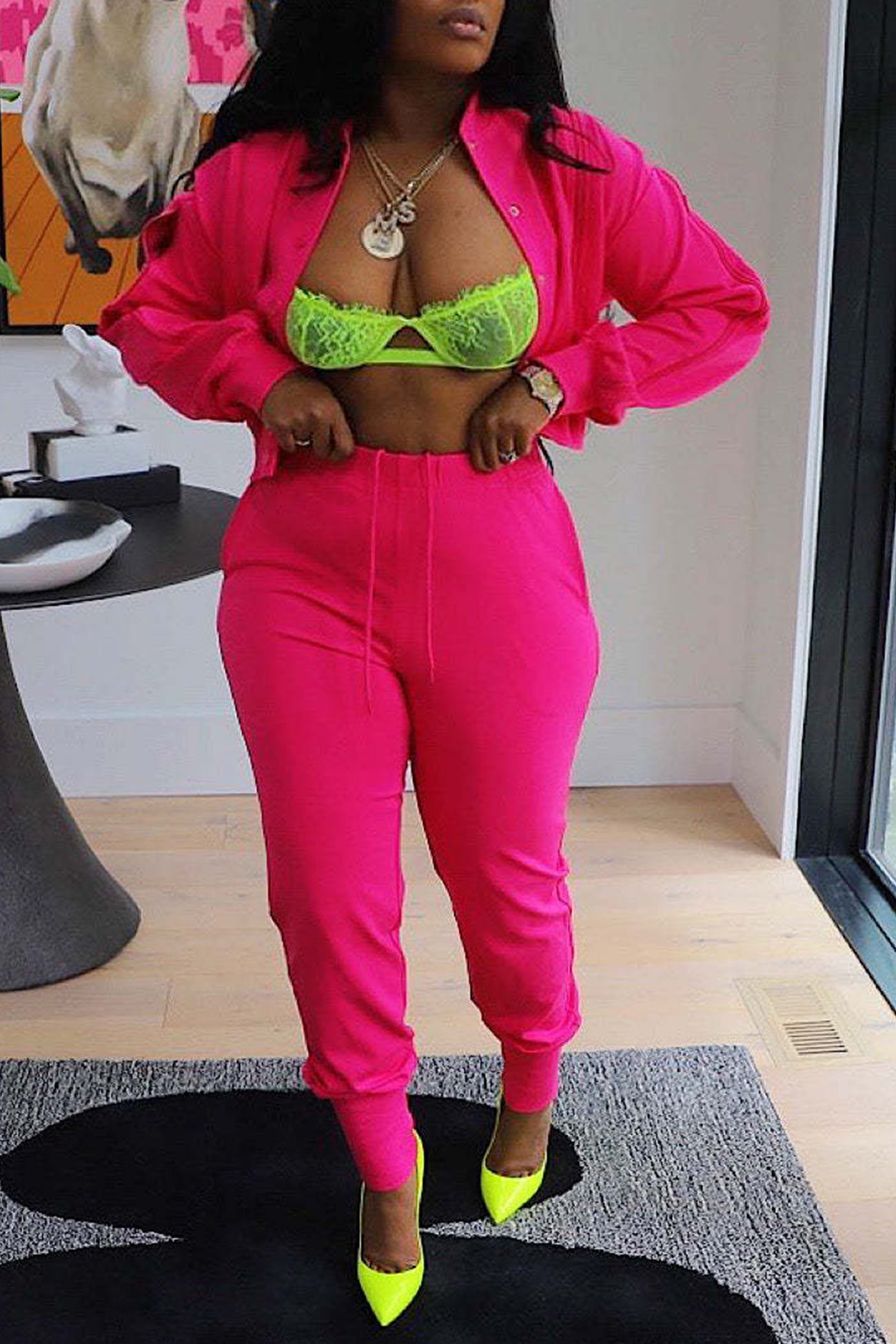 Zipper Cutout Jacket Pants Suits