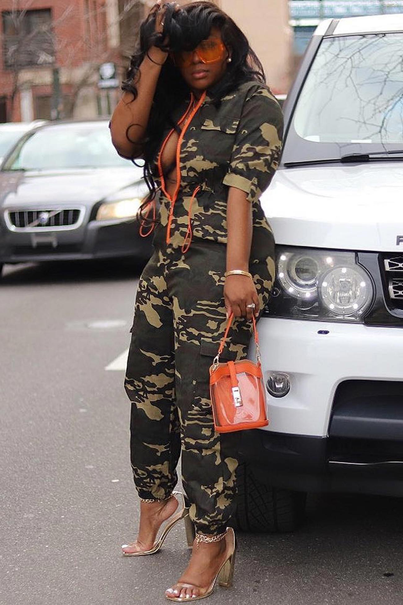 Zipper Waisted Camouflage Jumpsuits