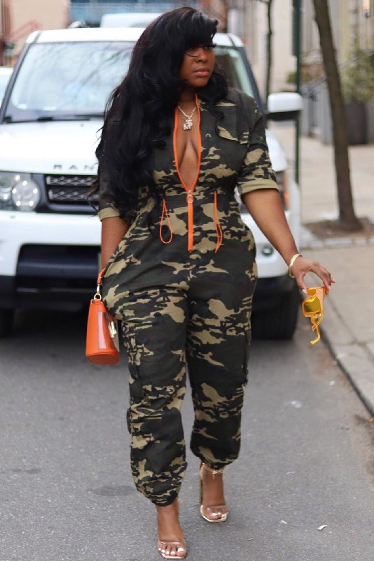 Zipper Waisted Camouflage Jumpsuits