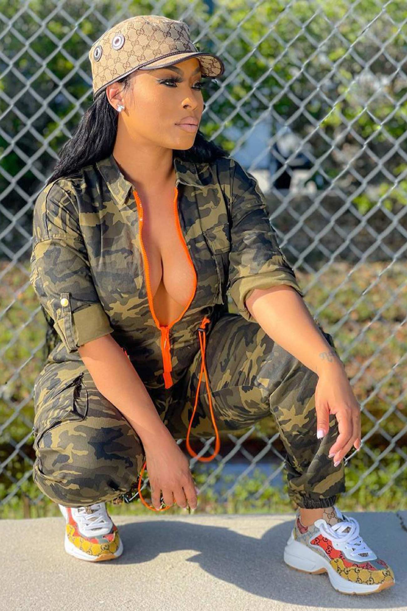 Zipper Waisted Camouflage Jumpsuits