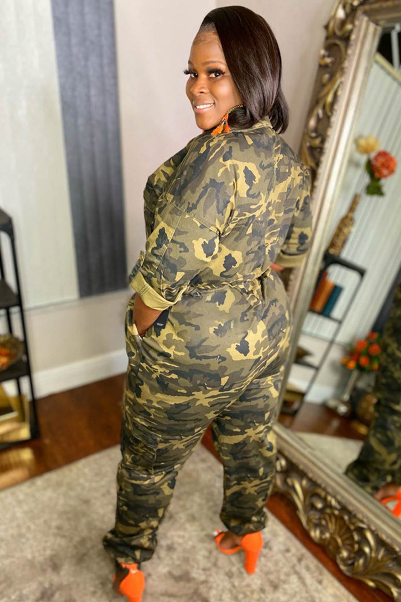 Zipper Waisted Camouflage Jumpsuits