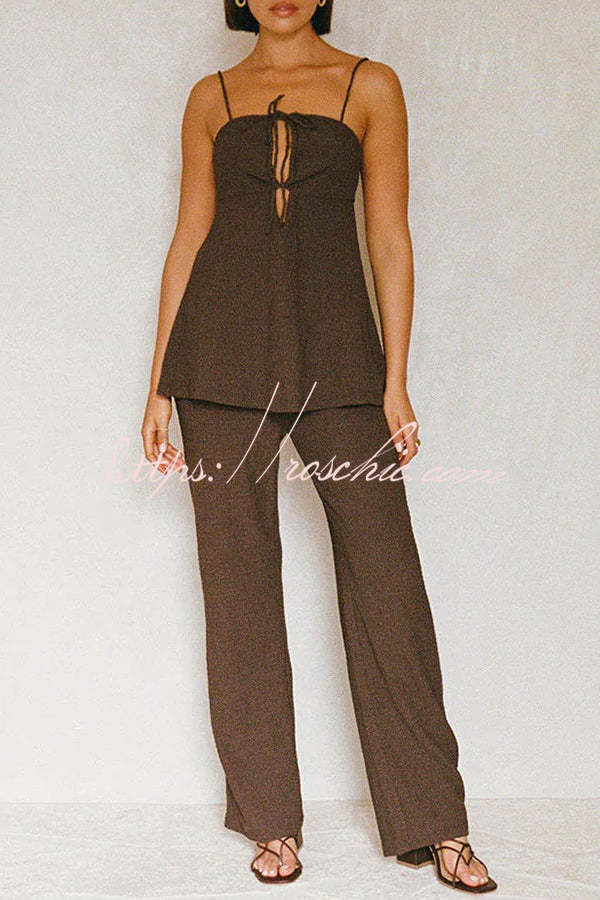 Vacation Day To Night Textured Lace-up Elastic Waist Backless Loose Jumpsuit
