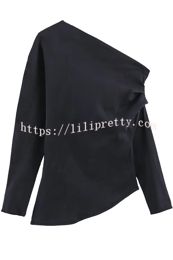 Zar Elegant Patchwork Pleated Long Sleeved Shirt