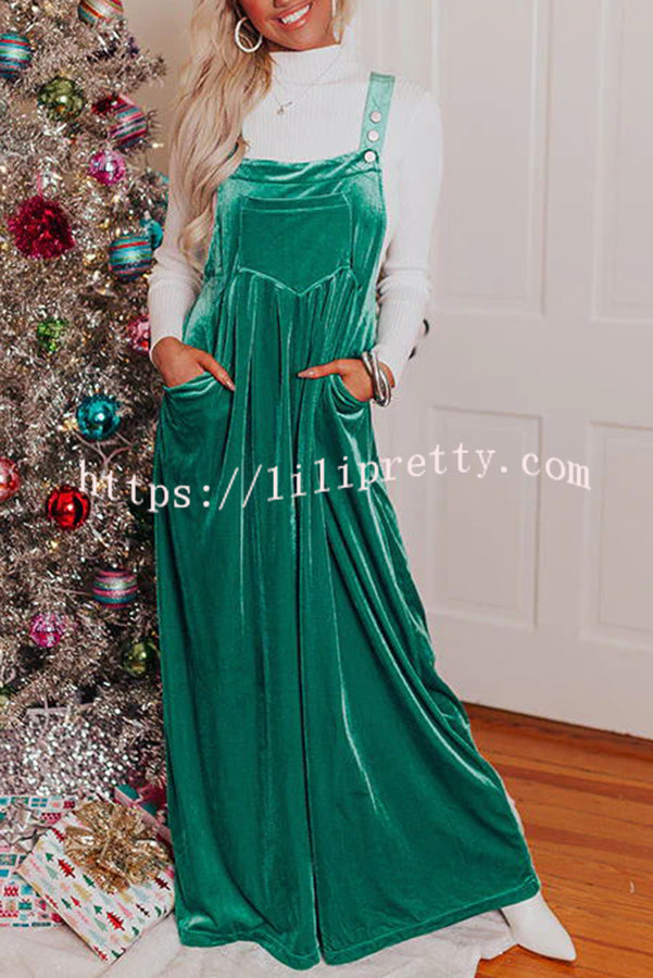 Lilipretty Trendy Style Adorable Velevt Pocketed Wide Leg Jumpsuit