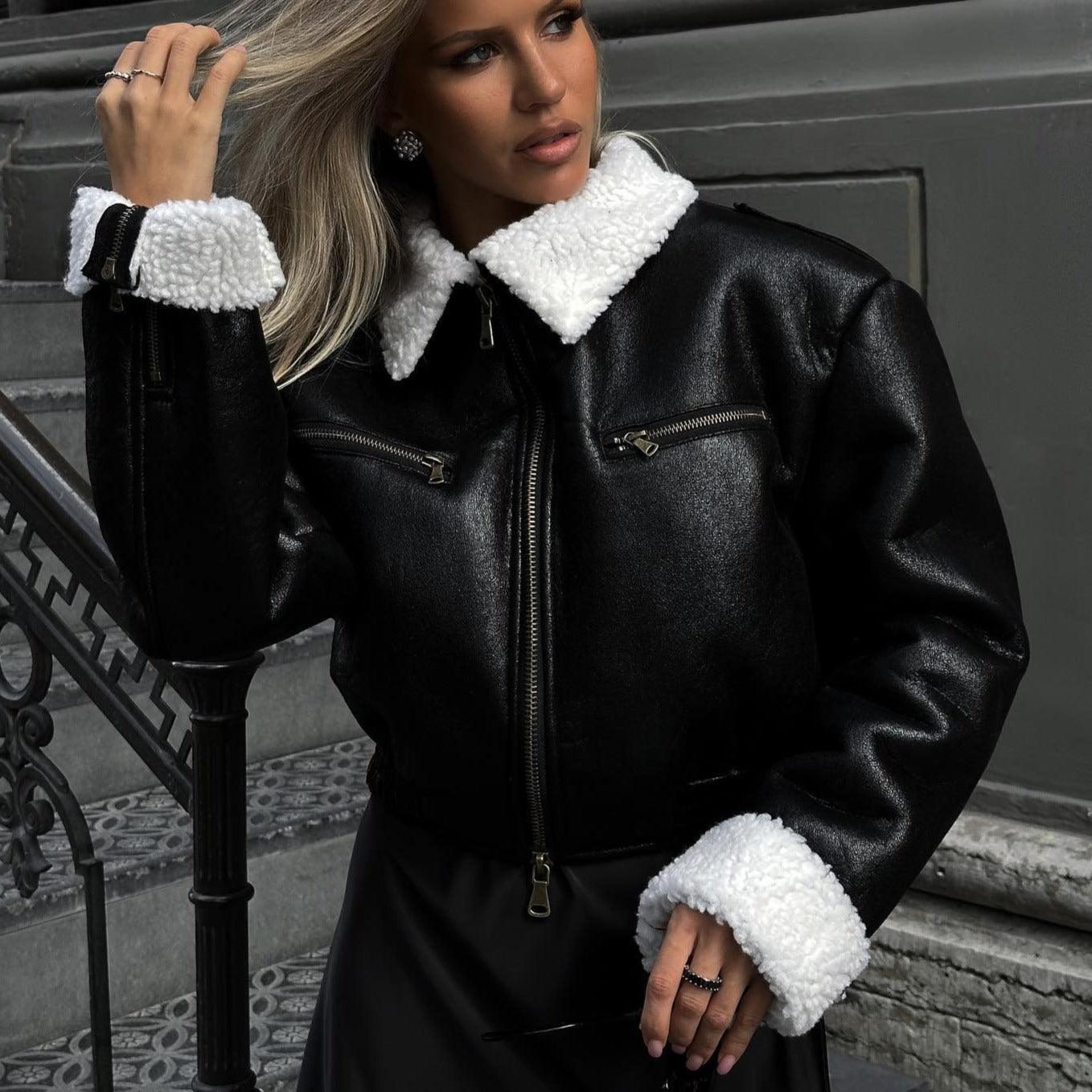 Zinah Lamb Wool Leather Jacket - Coats & Jackets - Mermaid Way