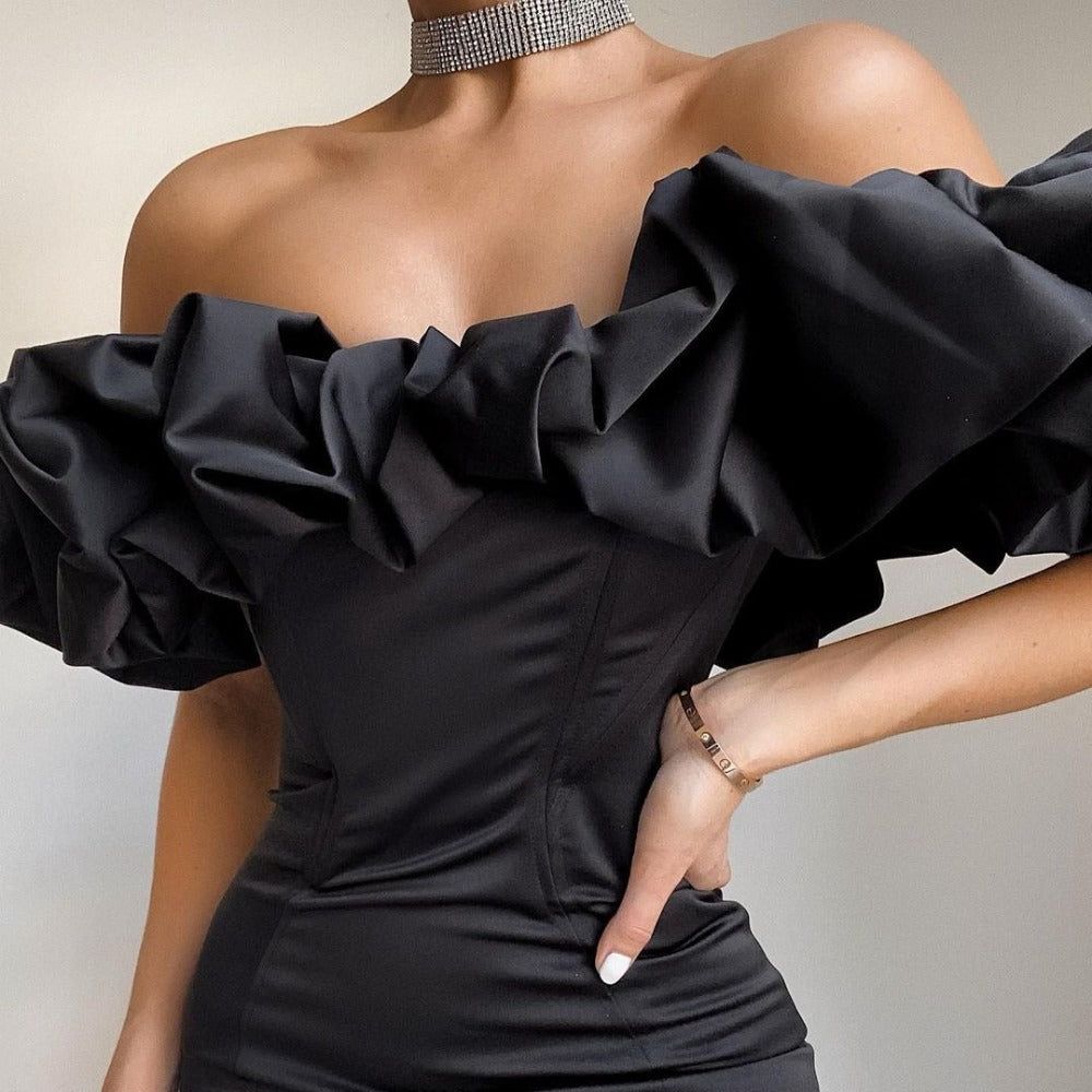 Zari Satin Ruffles Off Shoulder Mini Dress - Dresses - Mermaid Way