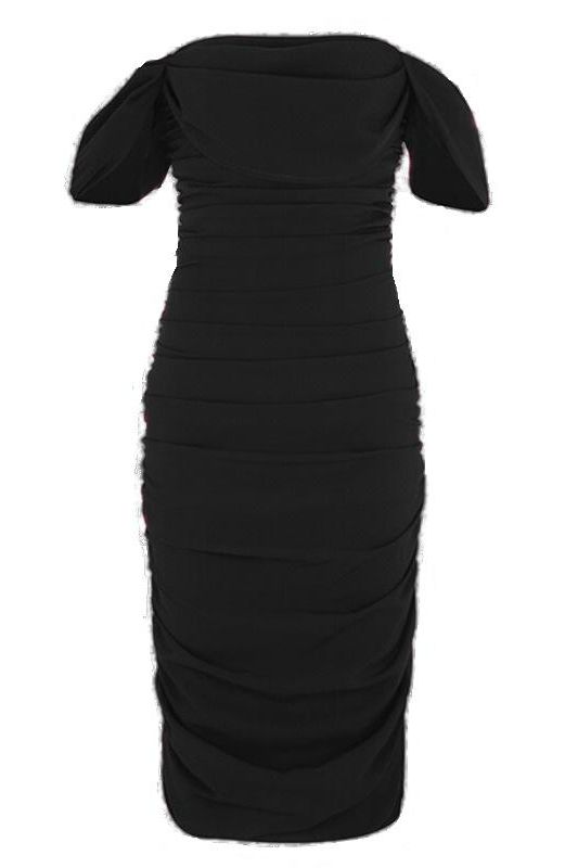 Woman wearing a figure flattering  Zia Bodycon Wrap Midi Dress - Classic Black Bodycon Collection